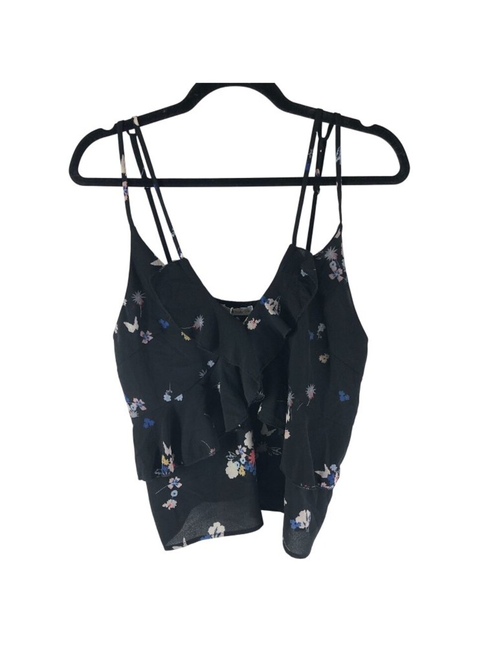 We're All Pretty Girls Cami Top Ruffle Floral Strappy Black M